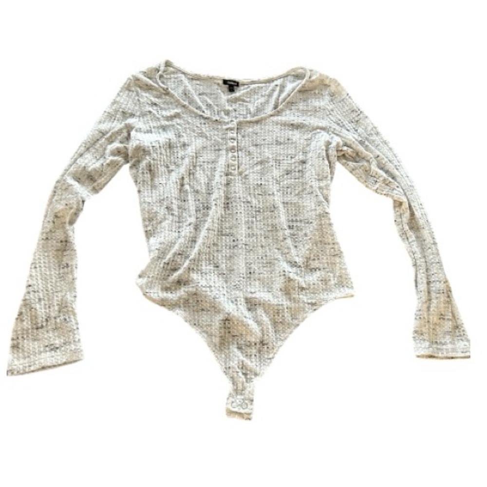 Express waffle knot long sleeve Henley bodysuit gray marbled black white